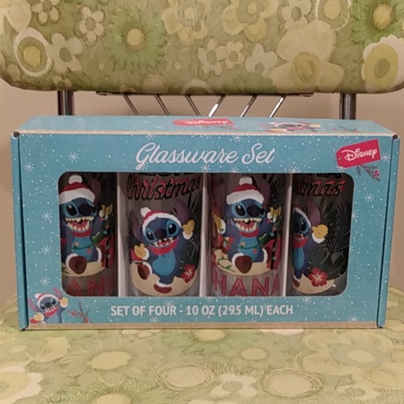 Disney Stitch Christmas glassware  Set Of 4 Juice Glasses Kitchen Drinking Glass - Picture 10 of 13